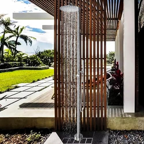 MKLFBY Standing Outdoor Shower Portable Garden Shower W/Adjustable Shower Head & Valve Controls, Vertical Stainless Steel Poolside Shower Fixture System