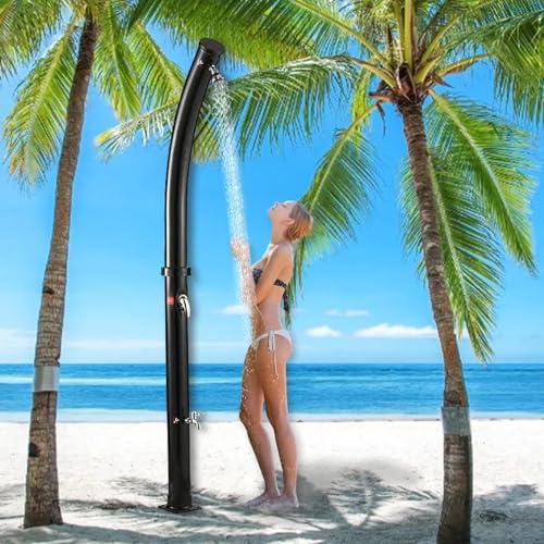MKLFBY Standing Solar Outdoor Shower with Shower Head and Foot Shower Tap, 217Cm Vertical Poolside Shower Black Garden Shower for Pool Spa Backyard Beach