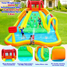 WELLFUNTIME Inflatable Water Double Slides Park, Bounce House with Arched Water Gun Spray, Jumping Castle with Air Blower