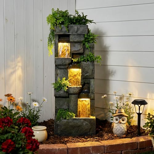 Bumilgar Water Fountain Outdoor 56.3-Inch Tall 3-Tier Rock Waterfall