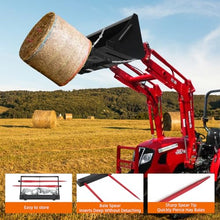 49 Inch Hay Spear for Tractor Bucket, Heavy Duty Bale Spear Attachment with 2 Stabilizer Spears & 59 Inch Chain, Tractor Bucket Hay Bale Spear Attachment, 4000 Lbs Capacity