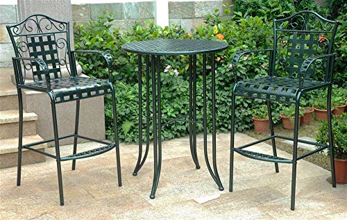 International Caravan 608287 3-Piece Bar-Height Outdoor Bistro Set, Green