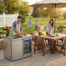 Stainless Steel Outdoor Kitchen Barbecue Island Grill, 6-Burner Cooking Station with Sink, Refrigerator, Granite Countertops & Rotisserie Kit, Suitable for Backyard Patio Entertaining (Silver)