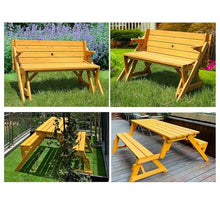 Outdoor Picnic Table and Chair Set with Umbrella Hole Foldable Garden Bench with Backrest Weather-Resistant Solid Wood Terrace Seating,Golden Yellow-One Size