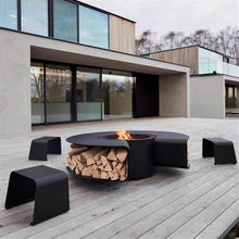 Decorative Fireplace Outdoor Fireplace, Round Wood Fire Pit with Storage, Modern Stainless Steel Burning Firepit for Outside Backyard Patio Deck and Garden(100cm)