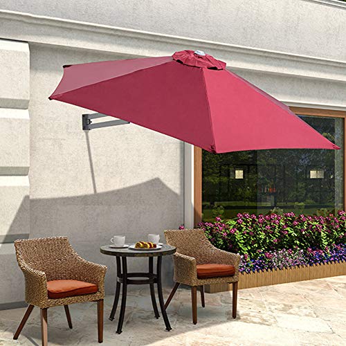 MidiLi Garden Parasol,7.5 FT Wall Mounted Patio Umbrella, Outdoor Wall Umbrella with Adjustable Pole and Wind Vent, Ideal for Garden Balcony Yard,Red