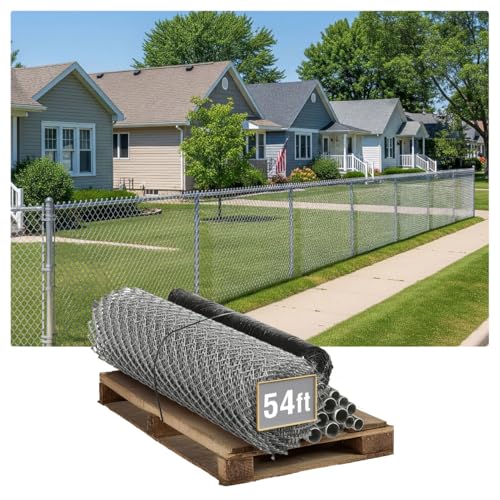 Fencer Wire 11.5 Gauge Durable Galvanized Steel Chain Link Fence Kit, Complete Fencing DIY Set w/Fence Fabric, Gate, Posts, Top Rails & Hardware for Yard, Garden & Animal Enclosures (6ft. x 54ft.)