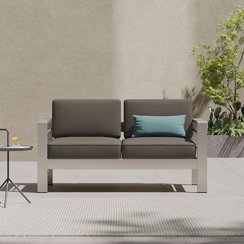 Dancongtea Outdoor Aluminum Loveseat with Weather-Resistant Cushion, Patio Double Seater for Poolside, Garden, Backyard, Grey