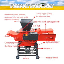 BEILOCKERY Hay Cutter and Kneading Machine 4-Blade Straw Crusher Pulverizer Grass Corn Straw Potato Tuber Animal Feed with Conveyor 880-1760LBS/H 220V 2.2KW