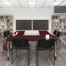 Romig Kee Height Adjustable Classroom Activity Table 60x24 Inch Mahogany Grey Base