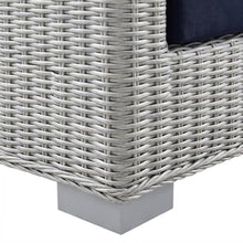 Outdoor Escape Blue Wicker Rattan Loveseat, Cushioned Seating, Weather-Resistant Design for Outdoor Patios, Garden, Backyard
