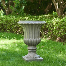 Hassyee Outdoor Antique Garden Urn Planter with Solid Base for Backyard, Park, Balcony, Flower Pot with Rustic Finish and Drainage Hole for Growing Flowers, Plants (Gray)