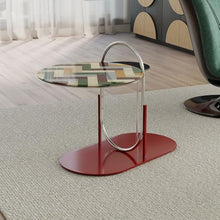 DINBOZ26X Living Room Table Colorful Glass Side Table Modern Art Style Living Room Mini Storage Balcony Small Round Outdoor Side Table