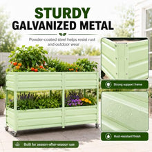 EXPEAK Galvanized Raised Garden Bed 6x2x3 ft, Dual-Tier Elevated Metal Garden Bed with Lockable Wheels, Planter Raised Beds for Vegetables, Herbs & Flowers, Green