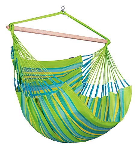 LA SIESTA® XL King Domingo Hammock Chair & Steel Stand - Weatherproof, Hanging Hammock Chair with Stand - Indoor Outdoor Swinging Chair, Bedroom Porch Hammock Swing Chair with Stand - Lime