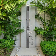 RENO 316 Marine Grade Brushed Stainless Steel Massage Outdoor Shower Panel Swimming Pool Backyard Bathroom Hot & Cold Rainfall Hand Held Wall Mounted or Free Standing Outside Shower