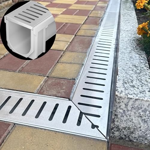 GLDGJMZ Outdoor Channel Drain Kit with Metal Grate - Trench Drainage System for Shower Base Patios & Driveways Heavy-Duty Water Management Solution Easy Installation