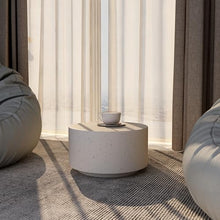 LeisureMod Minimalist Side Table Assembled 36” Round Modern Fiberstone Top Accent Table for Outdoor, Home, Living Room Terra Series in White