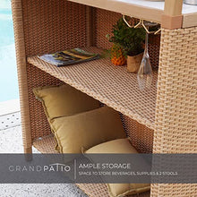 Grand Patio Outdoor Tiki Bar Set with Widen Ceramic Top, Phuket 3-Piece Wicker Islander Tiki Bar and 2 Stools, Tan