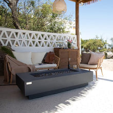Positano Concrete Fire Pit 60" x 31.9" Outdoor Patio Firepit Includes Fire Glass Modern Fire Pits & Outdoor Fireplaces for Garden, Deck, Indoor & Outdoor Heating