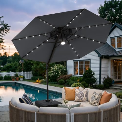 OROTLECT 11' LED Lights Cantilever Patio Umbrella With Base