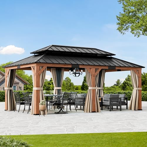 Modern Shade Wood Gazebo 12x20 with Double Galvanized Steel Roof