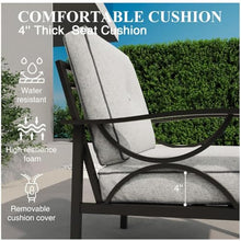 callmego Stylish All-Weather Metal Ottoman with Premium Fabric Cushion for Indoor and Outdoor Living Spaces (Black+ Gray + Polyester)