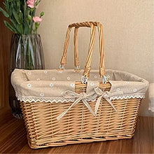SHSWUD Rustic Picnic Basket, Split Willow Shopping Storage Basket with Cream Lining Wicker Picnic Basket Picnic Basket Basket for Outdoor Camping (Color : Brown, Size : 28 * 38 * 30cm)