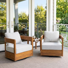 Christopher Knight Home Telluride Outdoor Acacia Wood Swivel Club Chair Set of 2 with Removable Cushion, 360° Rotating Patio Armchair for Garden, Balcony, or Poolside Seating, Beige+Teak