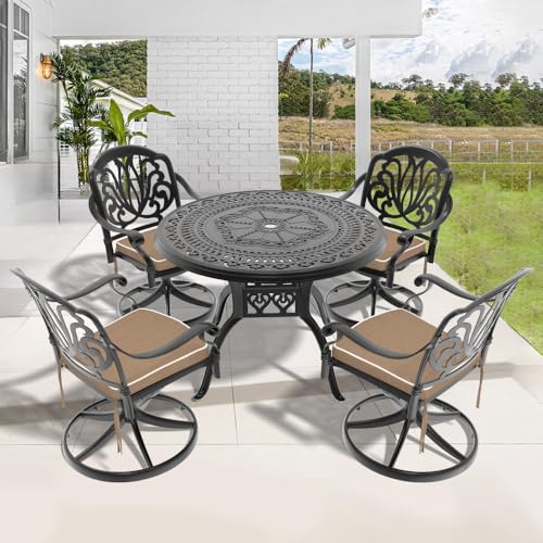callmego Durable Cast Aluminum Outdoor Dining Set with Weather-Resistant Cushions for Patio, Deck, or Garden Seating