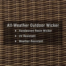 Afuera Living Outdoor Ottoman, Navy & Weathered Brown Resin Wicker, 18.5"H x 25"W x 20"D, Powder-Coated Steel Frame, UV-Resistant Polyester Cushion, Handwoven Patio Furniture for Balcony or Porch Use