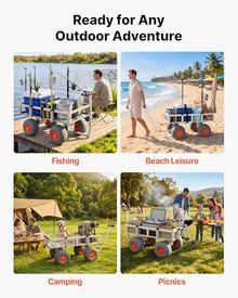 VEVOR Beach Fishing Cart, 350 lbs Load Capacity, Fishing Cart with Heavy-Duty Aluminum Alloy Frame, 13-Inch All-Terrain PU Balloon Tires, 6 Rod Holders, for Outdoor Activities Camping Picnic