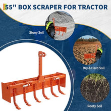 Garvee 55 Inch Box Blade for Tractor, Heavy Duty Land Leveler with 6 Adjustable Shanks, Compatible with CAT 0 Tractors
