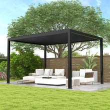 Adjustable Louvered Pergola with Crank-Controlled Roof & Integrated Drainage for Garden Patio, Heavy-Duty Patio Cover with Galvanized Steel Louvers for Backyard Party (10 x 13 FT+Steel Louvers)