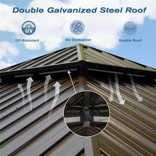 LOPOO Hardtop Gazebo Premium Aluminum Frame with Double Roof Canopy and Curtains Brown