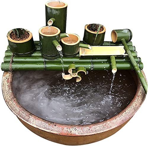 Garden Fountain Garden Water Feature Solar Fountain Bamboo Fountain Outdoor Fountain Used for Fish Tank,Pond Or Garden Decor Looks Very Interesting Desktop Fountain,Green,7(55Cm/21.6In)