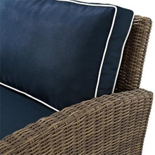 Afuera Living Modern Wicker Patio Loveseat, Brown and Navy Finish, 33" H x 56" W x 32.5" D, Steel Frame, UV-Resistant Outdoor Resin Wicker, Weather-Resistant Cushions, Comfortable Outdoor Seating