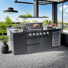 Chery Industrial 46-Inch 4-Burner Gas Island Grill, 72000 BTU Deluxe Stainless Steel Outdoor Kitchen with Compact Refrigerator, Rotisserie Kit, and Stainless Steel Sink For Backyard BBQ