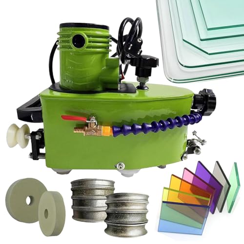 Electric Glass Edging Machine, Portable Small Glass Edger, Glass Grinder Tool, 800W Electric Glass Grinding Edging Machine for Straight Round Bevel Edge w/8 Diamond Wheels & 2 Polishing Wheels Green