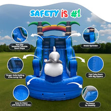 Dolphin Inflatable Water Slide for Kids and Adults with Splash Pool and Sprinkler, Commercial Grade Backyard Water Park with Safety Net and No-Jump Top, 25ft x 9ft x 14ft – with Blower