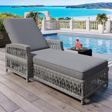 Merax Patio Lounge Chair, Outdoor Rattan Chaise Lounge with 4 Adjustable Backrest and Armrests, All Weather Wicker Reclining Pool Sunbathing Chair & Soft Removable Cushions for Poolside, Garden, Gray
