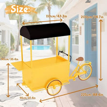 Large Food Bike Cart with Reverse-Facing Seats,Trailer Food Vending Carts with Vending Tricycle, Food Drinks Display Bicycle Cart for Patio Garden, Weddings Party,Yellow