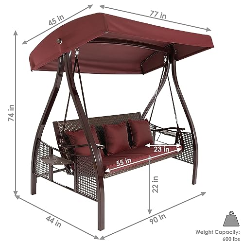 Generic 3-Person Steel Patio Bench with Side Tables Canopy Brown