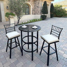 Darlee Bella Aluminum 3 Pc Patio Bar Set w/ 30-in Round Bar Table in Beige