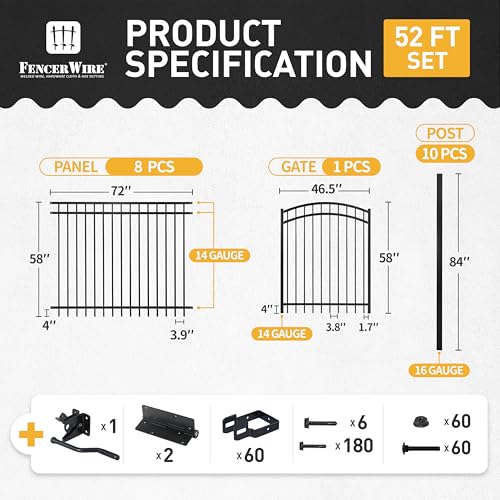Fencer Wire 52FT Heavy Duty Flat Top Fence Barrier Kit Black