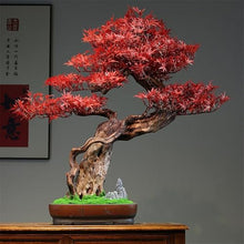 YXIANG56Q Fake Plants Simulation Red Maple Bonsai Ornaments Indoor Entrance Hotel Wood Green Plants Potted Decorations Bonsai Tree