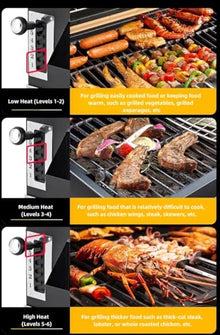 Built-in Charcoal BBQ Grill with Thermometer, 6-Level Adjustable Tray, Cast Iron Grates, Front Charcoal Door, 4-Layer Coated Steel, 74×42cm Cooking Area for Outdoor Patio Use