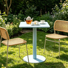 Yopappol Sky Blue Waterproof Square Pedestal Outdoor Table, Sturdy Single Column Bistro Table for Garden Backyard Patio Tea Time, Easy Assembly, Space Saving(48x48x72cm)