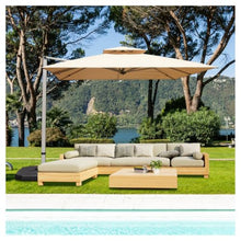 OROTLECT 10' x 10' Square Cantilever Patio Umbrella with Center Pole - Beige Aluminum Outdoor Shade with Hydraulic Lift, 360° Rotation & UPF 50+ Sun Protection