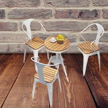 JOSOGO 3 Piece Patio Bistro Set, Outdoor Round Metal Table and Chairs with Wood-Like Top, Weather Resistant Industrial Dining Furniture with Armrests for Balcony, Black/White(Table Three Chairs,70B)